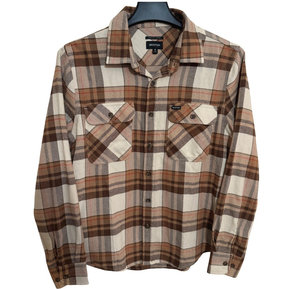 Brixton LS Button Down Shirt Mens S Standard Fit Bowery Whitecap Pinecone Brown
